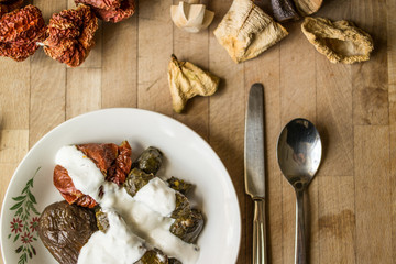 Turkish Dolma with yoghurt.