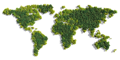 Fototapety  Mapa świata z zielonych drzew