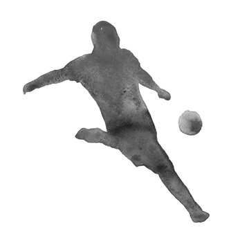 silhouette of a man playing football. footballer. isolated. wate