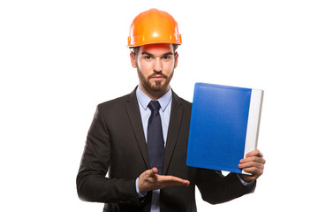 Portrait of an handsome young engineer,over white background