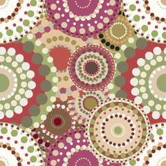 Seamless retro pattern with vintage bright colorful painted circ