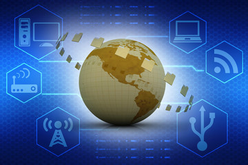 3d rendering File folders connected to a globe