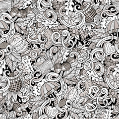 Cartoon cute doodles autumn seamless pattern
