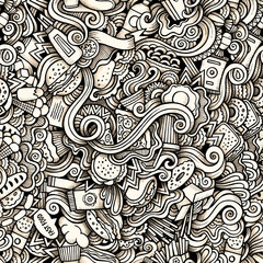 Cartoon hand-drawn doodles on the subject of Fast Food style