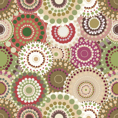Seamless retro pattern with vintage bright colorful painted circ