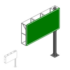 Blank green highway sign. 3d Vector illustration.3d isometric st