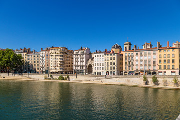 Fototapeta na wymiar Lyon, France. The picturesque embankment of the Saone River 