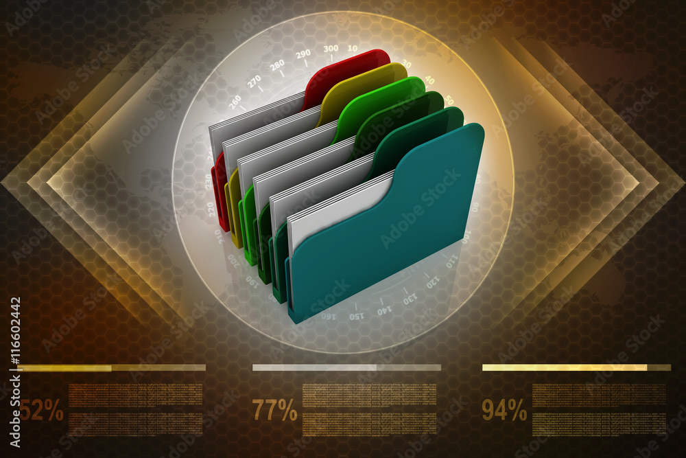 Poster colored folders. 3d rendering
