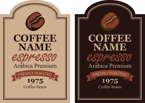 Fototapeta design label for coffee beans with cup in retro