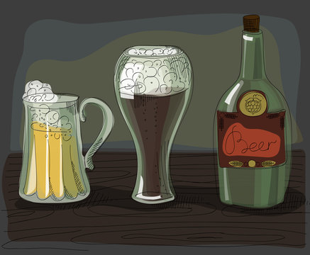 A set of different types of beer on the table