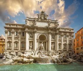 Fototapeta na wymiar Fountain di Trevi - the most famous Rome's fountains in the world. Italy.