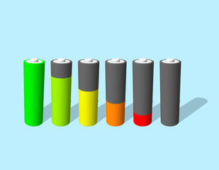 Battery charge level indicators set. Vector colorful illustratio