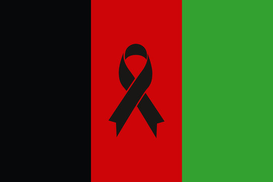 Afghanistan terror - black ribbon condolence on afghan flag vector