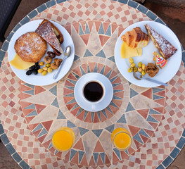Typical traditional breakfast in Morocco hotels