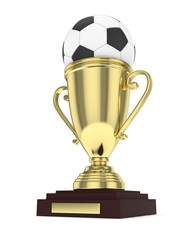 Golden cup and ball on white background. 3D rendering.