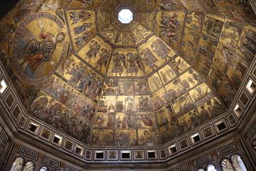 Fototapeta na wymiar Circular painting with Christ in dome of Baptistery San Giovanni, Florence Italy