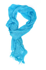 Blue silk scarf isolated on white background