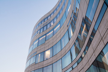 Modern, Curving Window Glass Tile Architecture in D&uuml;sseldorf with Blue Sky