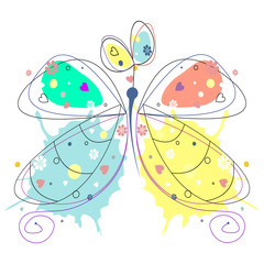 Vector illustration of insect. Drawn decorative butterfly, isolated on the white background.