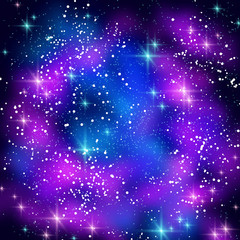 Blue and Pink Space Clouds with Shining Stars