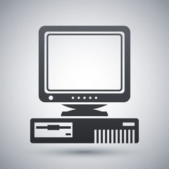 Vector Retro Computer with CRT Monitor icon. Old Computer with CRT Monitor simple icon on a light gray background