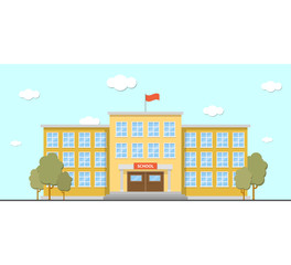 School building, bus. Flat style vector illustration.