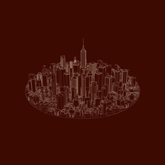 Obraz premium 3d city circle. Vector outline illustration.