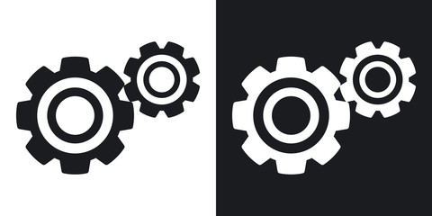 Vector gears or settings icon. Two-tone version on black and white background