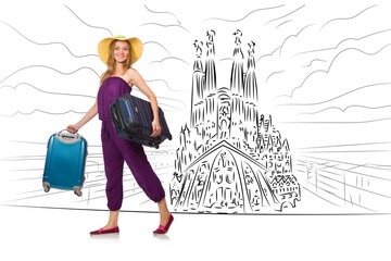 Obraz na płótnie Canvas Young woman travelling to Spain to see Sagrada Familia
