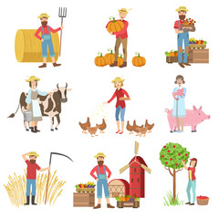 Fototapeta premium Farmers And Their Products Set