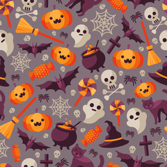 Dark Halloween Seamless Pattern with Icons
