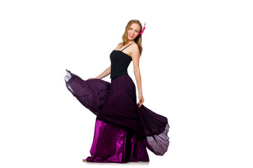 Naklejka premium Woman in purple dress isolated on white