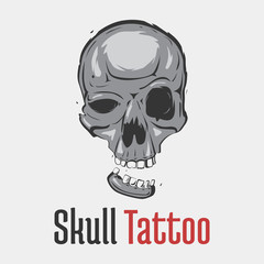 Skull tattoo with separated smiling jaw