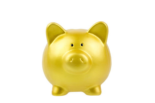 Gold Piggy Bank Isolated