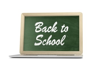 Fototapeta premium Laptop with chalkboard, back to school, online education concept. 3d rendering.