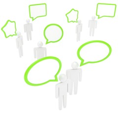 people with talk bubbles isolated over a white background. 3d rendering.