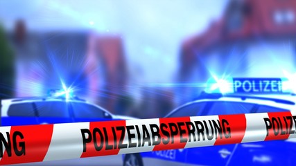Polizeiabsperrung - Straßensperre - Tatort - obrazy, fototapety, plakaty