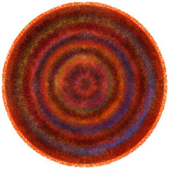 Fluffy round weave carpet with grunge striped circular wavy colo