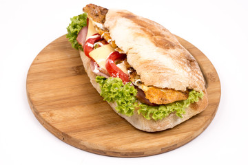 Bread sandwich with meat lettuce tomato cheese