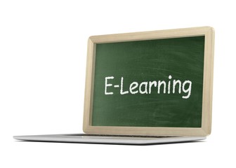  Laptop with chalkboard, e-learning, online education concept. 3d rendering.