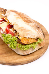 Bread sandwich with lettuce meat cheese tomato