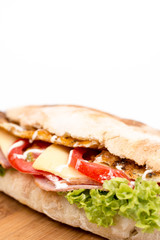Bread sandwich with lettuce meat cheese tomato