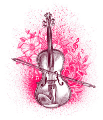 Hand drawn classical violin and bow. Musical instrument. Vector illustration © ~ Bitter ~