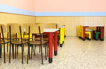 nursery lunchroom with small chairs and dining table
