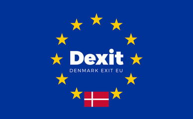 Flag of Denmark on European Union. Dexit - Denmark Exit EU Europ