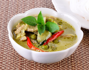 Green pork curry,Thai cuisne in bowl