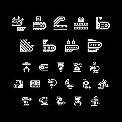 Set icons of conveyor and robotic industry