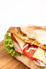 Closeup bread sandwich with lettuce meat tomato