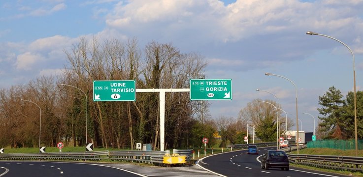 Road Sign in the highway junction to go to Austria or Slovenia