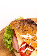 Closeup bread sandwich with lettuce meat tomato